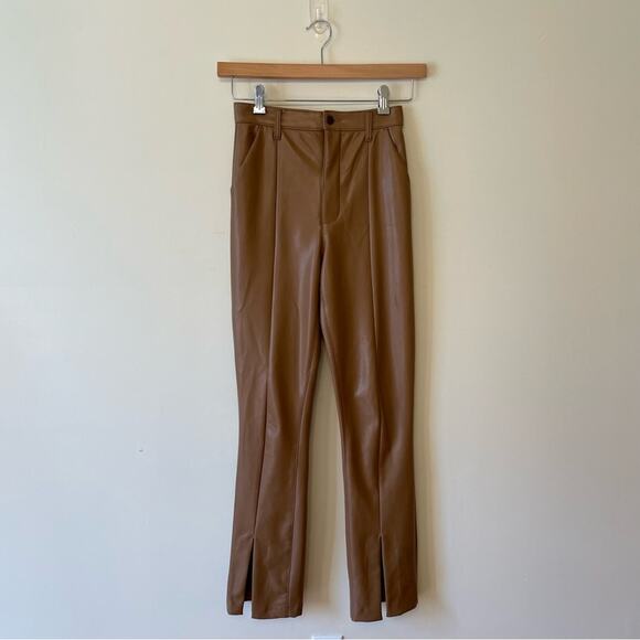 Abercrombie & Fitch 26 / 2 tan faux leather skinny high rise pant trouser fleece - Picture 2 of 8